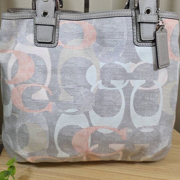 Coach Soho Signature Optic Linen North South Tote with Matching Wallet - Picture 3 of 16